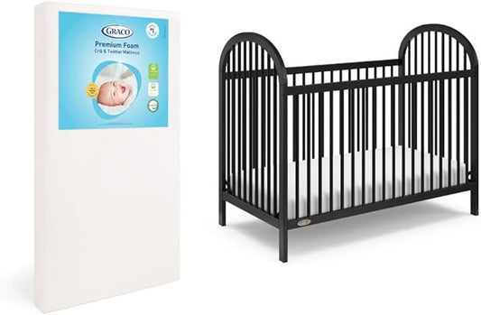 Graco Olivia Convertible Crib and Graco Premium Foam Crib & Toddler Bed Mattress Bundle (Black) – GREENGUARD Gold Certified, Standard Crib Mattress, Baby Crib Converts to Toddler Bed & Daybed