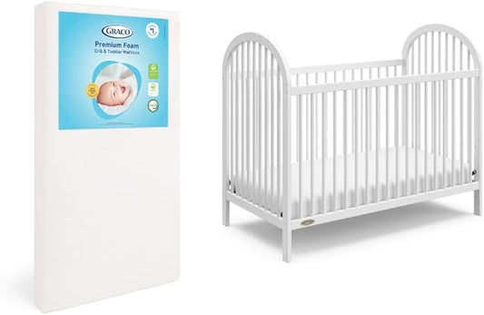 Graco Olivia Convertible Crib and Graco Premium Foam Crib & Toddler Bed Mattress Bundle (White) – GREENGUARD Gold Certified, Standard Crib Mattress, Baby Crib Converts to Toddler Bed & Daybed