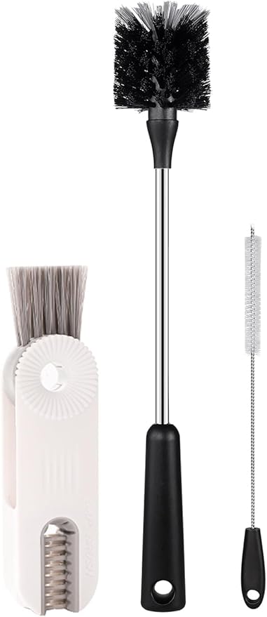 3 Pack Bottle Brush Set, Long Handle Baby Bottle Brush Cleaner with Straw Brush and Lid Brush, Water Bottle Scrubber, Kitchen Scrub Cleaning Brushes for Cups, Coffee Mugs, Tumblers, Thermos