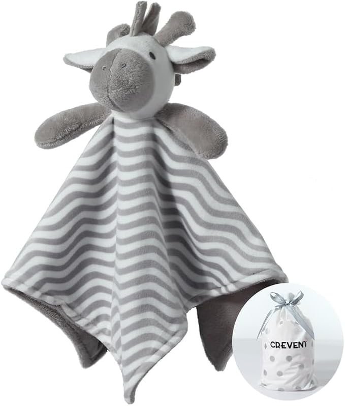 CREVENT Soft Plush Animal Face Security Blankets for Boys and Girls, Great Gifts for Birthday Baby Shower (Grey Zebra)