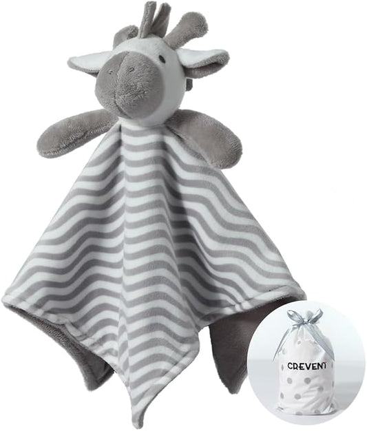 CREVENT Soft Plush Animal Face Security Blankets for Boys and Girls, Great Gifts for Birthday Baby Shower (Grey Zebra)