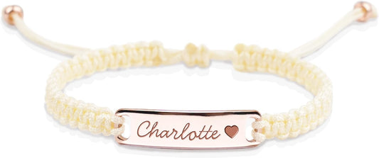 Personalized Baby Bracelet, 18K Gold Plated Custom Name Bracelet, Braided Cord Baby Bracelet Adjustable for Baby Girls and Boys as Birthday Gift Baptism Gift