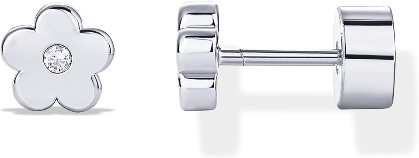 PAVOI 14K Gold Plated Dainty Flat Back Earrings for Women - Hypoallergenic Sterling Silver Posts Helix Cartilage Piercing Jewelry - Emoji Motif Bow Celestial Flatback Gold Stud Earrings Screw Back