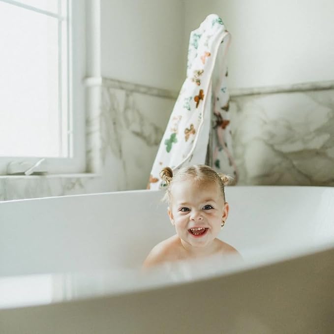 Little Unicorn Premium Hooded Bath Towel| Absorbent Cotton & Terry Blend | Larger Size, 1-6 Years (Butterflies)