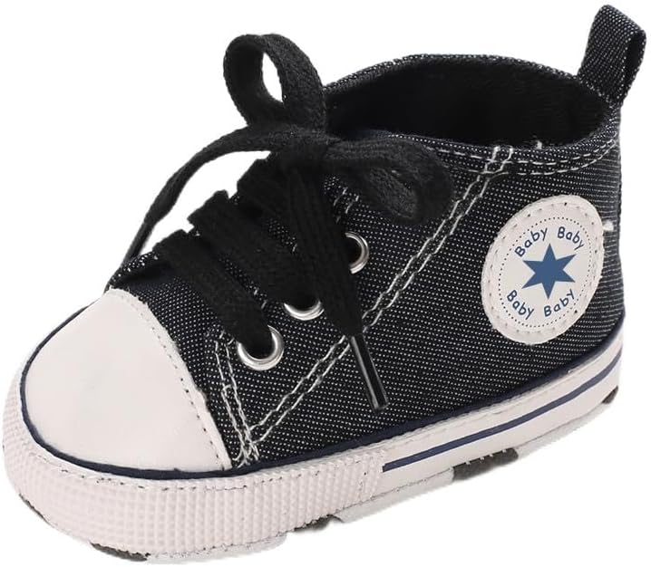 Unisex Baby Boys Girls Shoes, Newborn Infant Non-Slip Canvas Denim High Top Sneakers, Toddler First Walkers Shoes