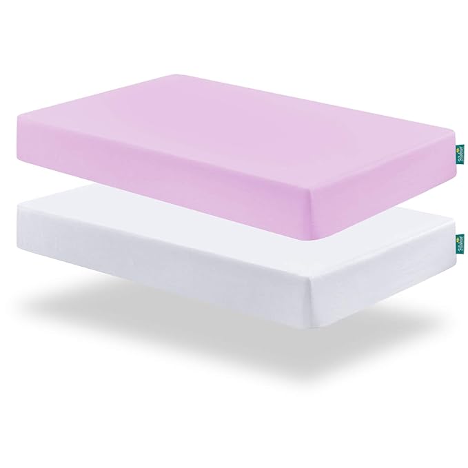 Biloban Pack and Play Sheets Fitted, 2 Pack Pack and Play Sheet Fits for Graco Pack n Play Mattress, Neutral Playard Sheets for Baby Boys and Girl, White & Violet, 38”X 26”