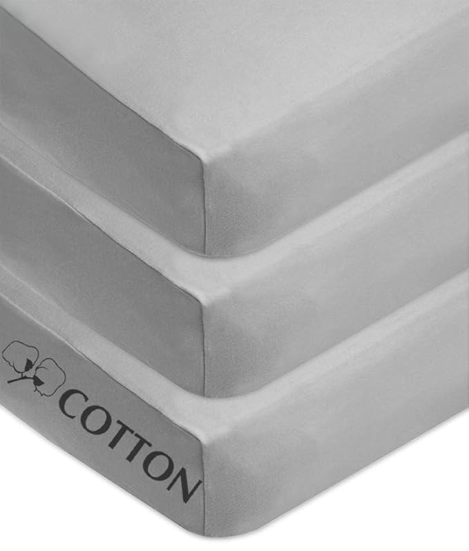 American Baby Company 3 Pack 100% Natural Cotton Fitted Crib Sheets 52" x 28" - Soft, Breathable, Hypoallergenic & Gentle Toddler Bed Sheets, Grey, Neutral for Boys & Girls