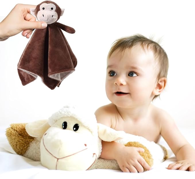 CREVENT Cozy Plush Baby Security Blanket Loveys for Baby Boys with Animal Face, Baby Shower/Birthday Gifts for Newborns Infant Toddler (Brown Monkey)