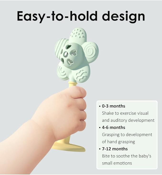 Generic 2 in 1 Sunflower Teether and Rattle Toy for Babies, 0-36 Months, BPA Free (Pink)