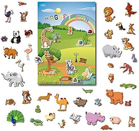 Magnetic Portable Playboard Cute Zoo Ainimal Magnets Create Scene for Todder Kids Perfect Preschool Learning Travel Toy (51 Pcs)