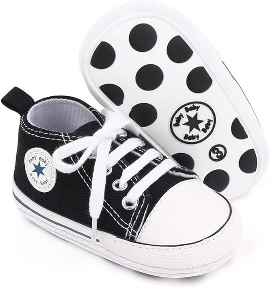 Unisex Baby Boys Girls Shoes, Newborn Infant Non-Slip Canvas Denim High Top Sneakers, Toddler First Walkers Shoes