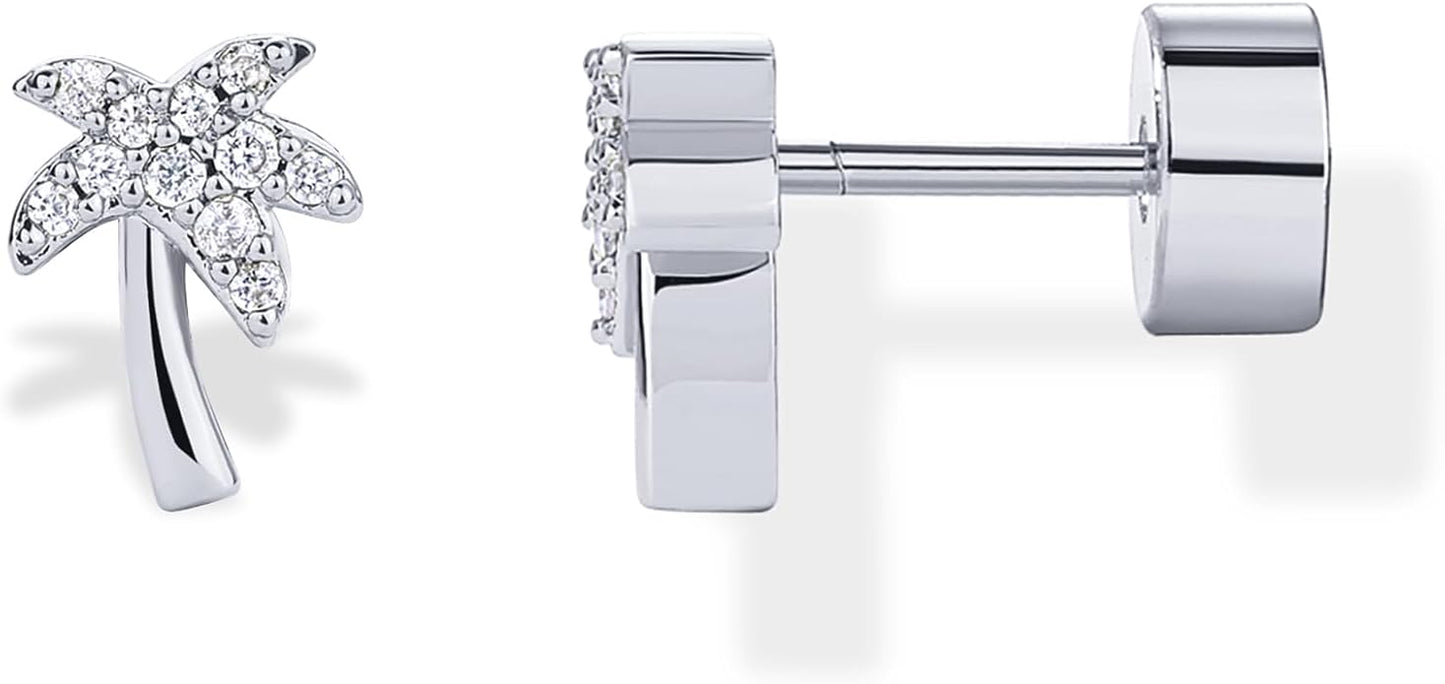 PAVOI 14K Gold Plated Dainty Flat Back Earrings for Women - Hypoallergenic Sterling Silver Posts Helix Cartilage Piercing Jewelry - Emoji Motif Bow Celestial Flatback Gold Stud Earrings Screw Back