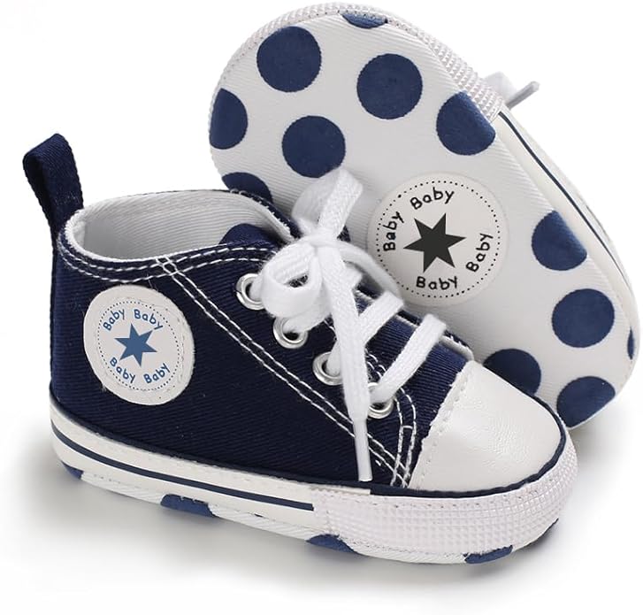 Unisex Baby Boys Girls Shoes, Newborn Infant Non-Slip Canvas Denim High Top Sneakers, Toddler First Walkers Shoes