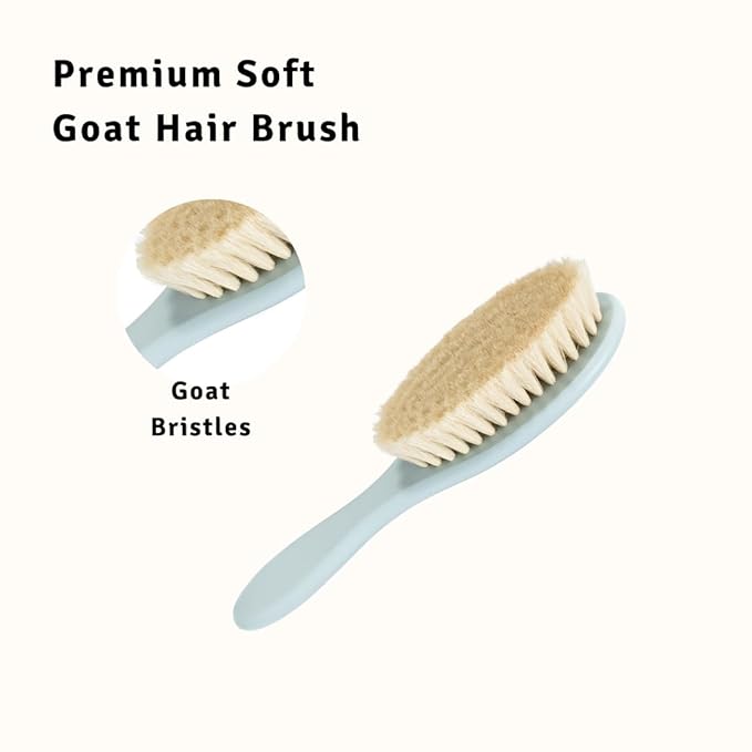 Baby Hair Brush - Ultra Soft Goat Bristles - Wooden Cradle Cap Brush for Newborns, Infants, Toddlers - Gentle Scalp Grooming and Styling for Baby Girls and Boys (Sky)