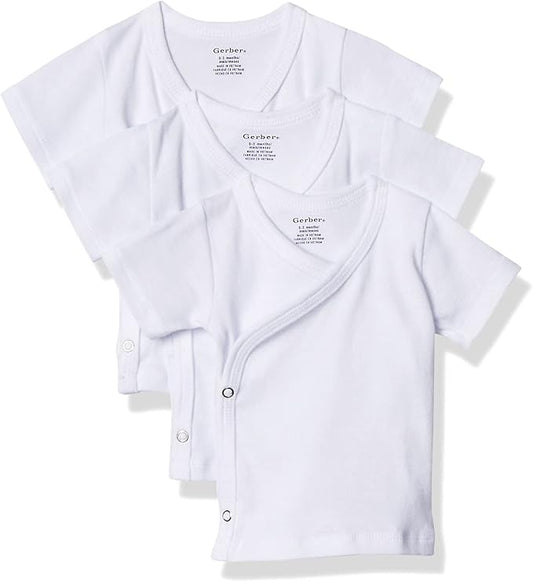 3-Pack White Side-Snap Short Sleeve Shirts