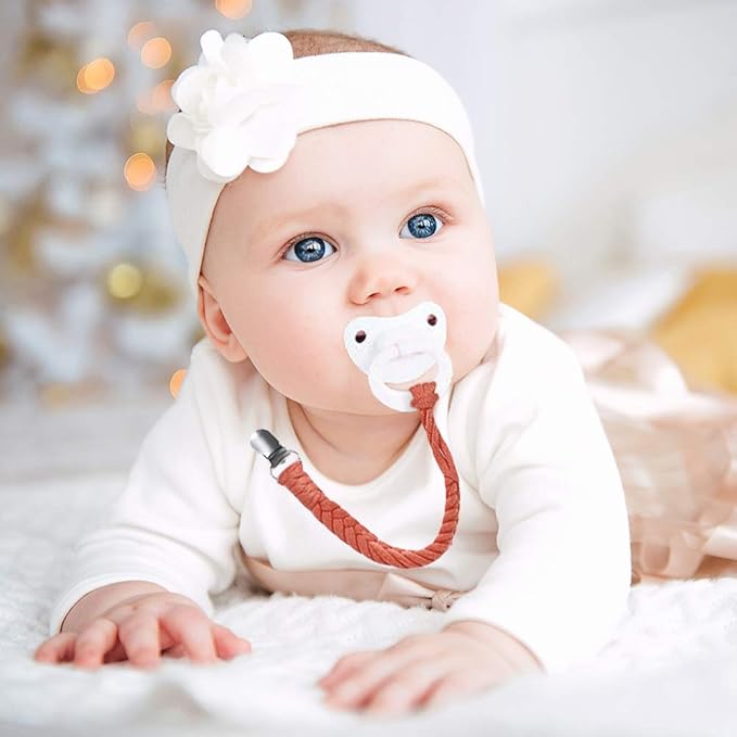 Pacifier Clip for Boys and Girls, 6 Pack Baby Pacifier Holder Leash 100% Handmade Braided Fits All Pacifiers & Teething Toys Modern Unisex Baby Gift