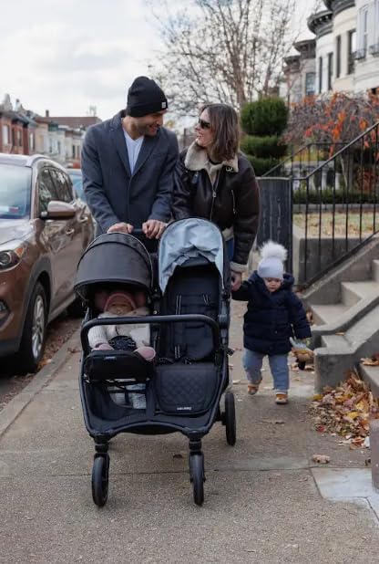 Valco Baby Slim Twin Stroller 2024 (Licorice) - Lightweight Double Stroller Side by Side, Compact Fold, Toddler Twin Stroller with Large SPF50 Canopy, Adjustable Footrest, and Reclining Seats