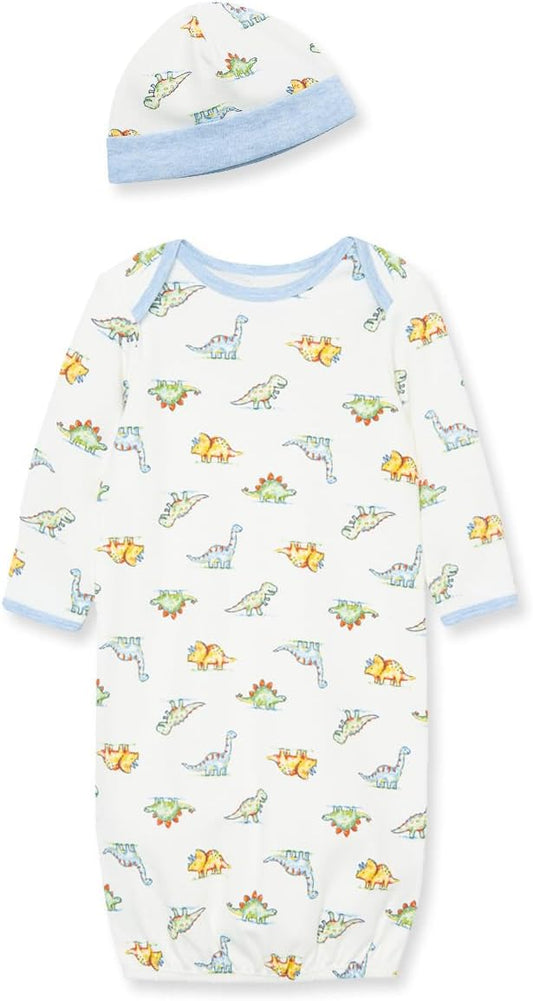 Little Me Clothes for Baby Boys' 2-Piece Nightgown and Cap Set 100% Cotton with Elastic Bottom, Baby Essentials, 0-3 Months