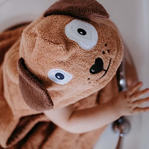 Hooded Baby Towel for Kids 2-8 | Large 100% Cotton Baby Towel for Girls or Boys in Brown | Unisex Cute Puppy Dog Bath Towels for Babies and Toddlers
