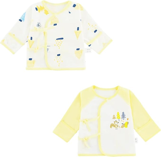 Newborn Side snap Shirts for Baby Girls & Boys, Purcotton Baby Girls & Boys Top Tees with Cute Patterns, 2-Pack