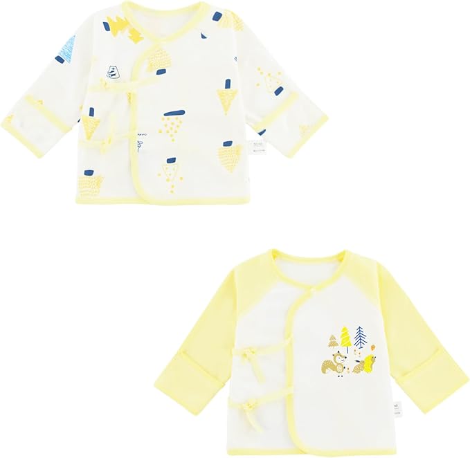 Newborn Side snap Shirts for Baby Girls & Boys, Purcotton Baby Girls & Boys Top Tees with Cute Patterns, 2-Pack