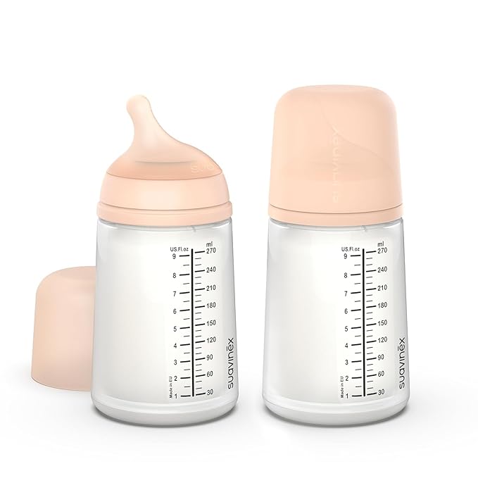 Suavinex Zero Zero Anti Colic Baby Bottle, No 1 Spanish Baby Bottle Brand, Minimizes Bottle Rejection & Nipple Confusion, Perfect for Breastfeeding Babies, 9oz/270mL, Fair Tone, Medium Flow Nipple