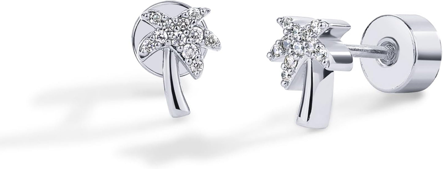 PAVOI 14K Gold Plated Dainty Flat Back Earrings for Women - Hypoallergenic Sterling Silver Posts Helix Cartilage Piercing Jewelry - Emoji Motif Bow Celestial Flatback Gold Stud Earrings Screw Back