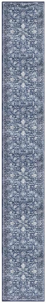 KILOCOCO Hallway Runner 2.6x18 Rug Runner Printed Vintage Floral Washable Kitchen Runners Non-Slip Rubber Backed Runners for Hallways Laundry Room Distressed Boho Rugs for Bedroom, Blue