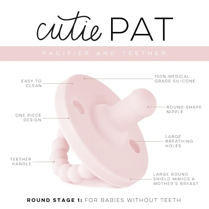 Ryan & Rose Cutie PAT All-in-One Pacifier and Teether Massaging Teething Ring and Hideaway Binky for Growing Babies (Bliss (3 Pack), Stage 1)
