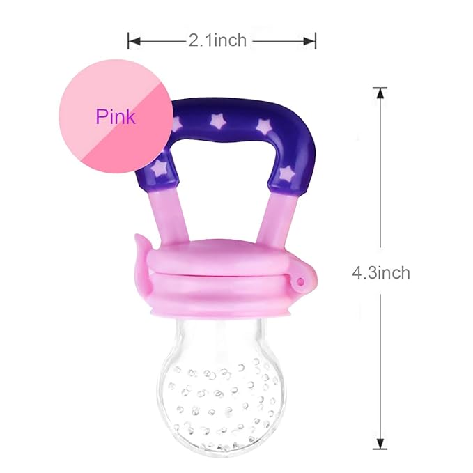 Baby Fruit Feeder by HAOBAOBEI, Frozen Teething Toys for Babies, Fruit Pacifier Feeder with 4 Sizes Silicone Pouches, Eating Essentials, BPA Free Feeding Supplies -2 Pack (Pink Yellow)