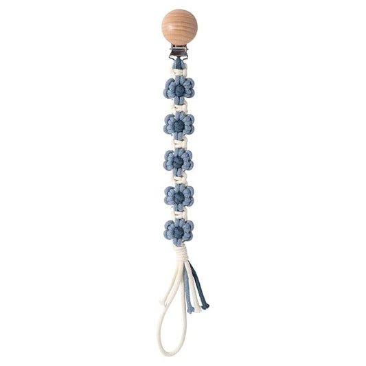 Pacifier Clip for Boys Girls Floral Daisy Macrame Paci Clip Pacifier Holder Leash Boho Wooden Clips Handmade Braided Cotton Unisex Baby Shower Birthday Gift
