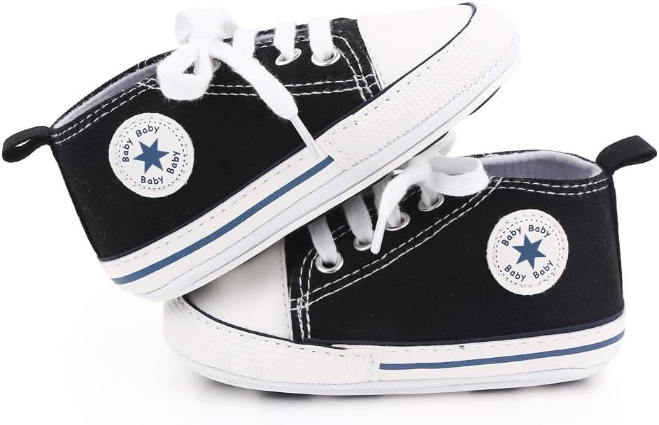 Unisex Baby Boys Girls Shoes, Newborn Infant Non-Slip Canvas Denim High Top Sneakers, Toddler First Walkers Shoes