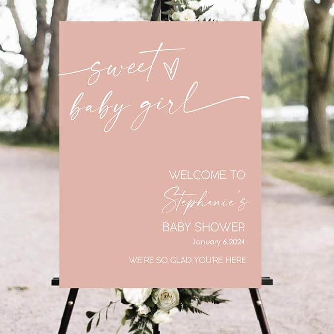 LJGL13 Pink Baby Shower Poster, Girl Welcome Sign