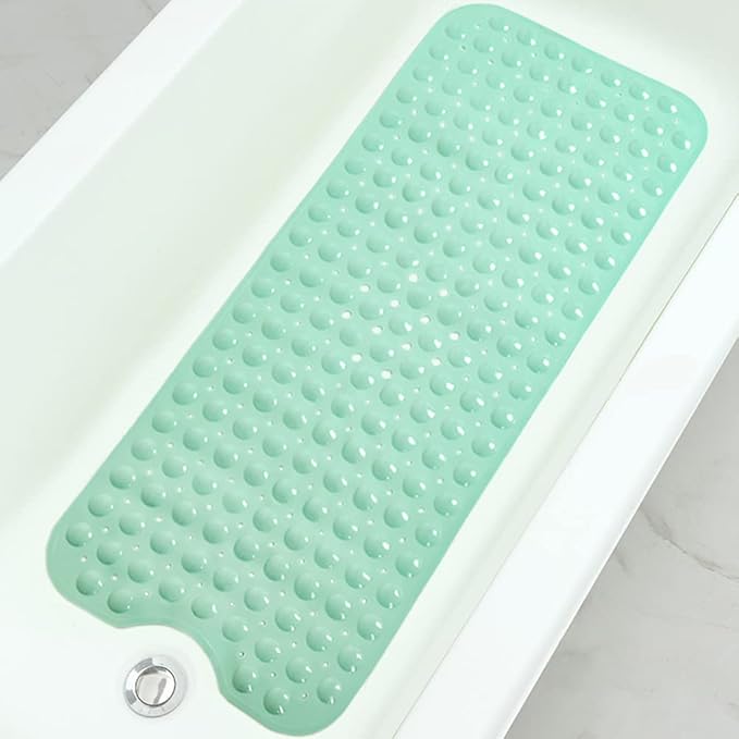 Linoows Bathtub and Shower Mats, Extra Long Non-Slip Bath Tub Mat 39 x 16 Inch, Machine Washable Bathmat with Suction Cups & Drain Holes for Bathroom Floor, Pale Green