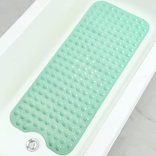 Linoows Bathtub and Shower Mats, Extra Long Non-Slip Bath Tub Mat 39 x 16 Inch, Machine Washable Bathmat with Suction Cups & Drain Holes for Bathroom Floor, Pale Green