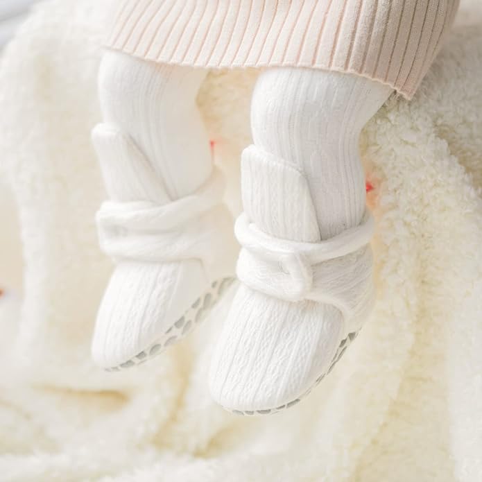 Sawimlgy Newborn Infant Baby Girl Boy Cotton Booties Stay On Sock Slippers Soft Bedroom Shoes Non-Skid Ankle Boots With Grippers Toddler Crib Warm Shoe First Walker Birthday Shower