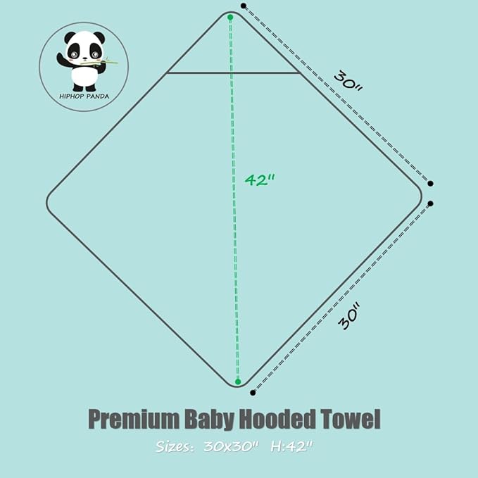 HIPHOP PANDA Hooded Towel - Rayon Made from Bamboo, Bath Towel with Bear Ears for Newborn, Babie, Toddler, Infant - Absorbent Large Baby Towel - Hippo, 30 x 30 Inch