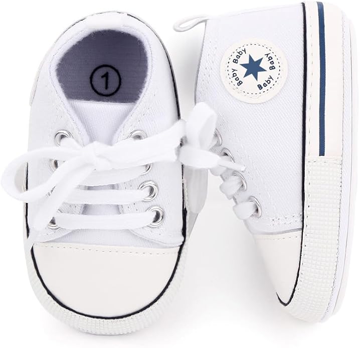 Unisex Baby Boys Girls Shoes, Newborn Infant Non-Slip Canvas Denim High Top Sneakers, Toddler First Walkers Shoes