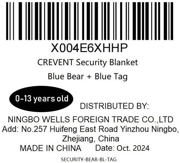 CREVENT Soft Plush Animal Face Security Blankets for Boys and Girls, Great Gifts for Birthday Baby Shower (Blue Bear + Tag)