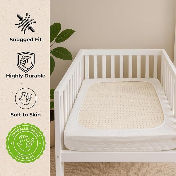 Organic Cotton Crib Mattress Protector - Water Resistant Fitted Sheet Liner Pad, Skin Friendly, Chemical-Free Pure Cotton [GOTS-Certified] for Portable (36"x26") - Made in USA