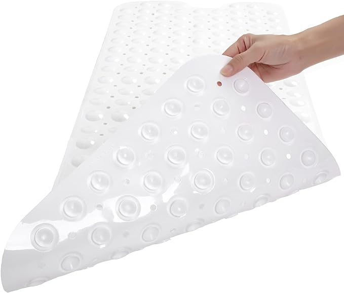Linoows Bathtub and Shower Mats, Extra Long Non-Slip Bath Tub Mat 39 x 16 Inch, Machine Washable Bathmat with Suction Cups & Drain Holes for Bathroom Floor, White