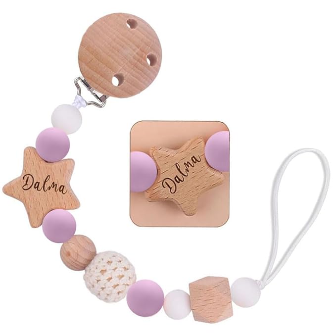 Personalized Pacifier Clips,Personalized Stroller Clip with Name Pacifier Clip (Star-2)