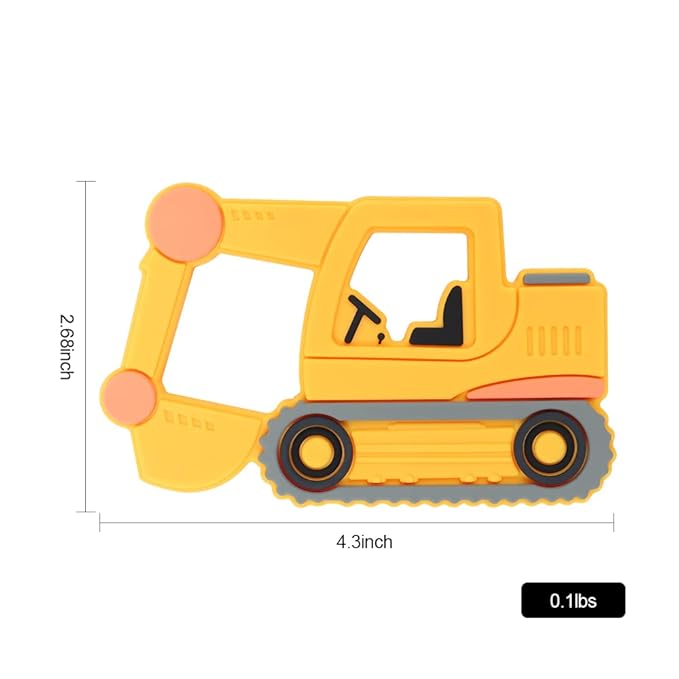 Baby Silicone Teether,Sensory Chew Toys,BPA Free Soft and Effective Infant Teething Pain Relief Toys,Freezer Safe,Food Grade Silicone,Best Shower Gift for Boys and Girls (Yellow Excavator)