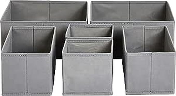 Amazon Basics Cloth Drawer Storage Organizer Boxes for Socks, Underwear and Baby Items, Set of 6, Gray (Pack of 10)