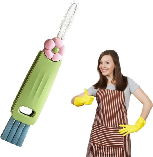 3 in 1 Cup Lid Cleaning Brush, Cup Lid Cleaning Brush Brush, Multifunctional Bottle Cleaning Tools，Home Kitchen Crevice Brush Toolsfor Bottle Gap Tight Spaces (Green)
