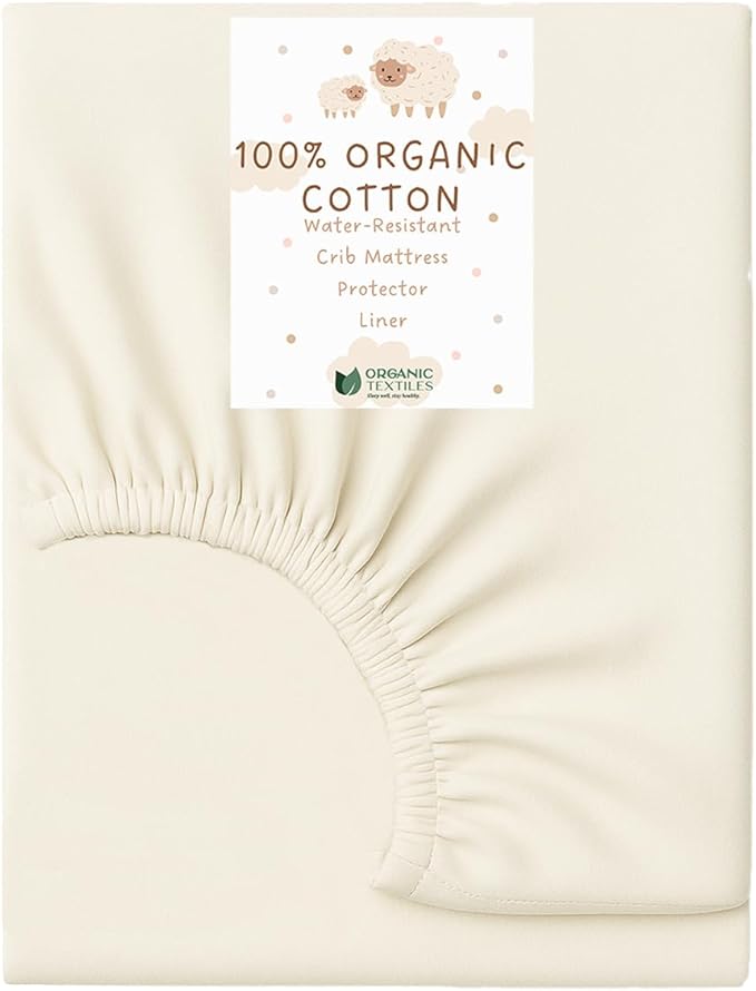 Organic Cotton Crib Mattress Protector - Water Resistant Fitted Sheet Liner Pad, Skin Friendly, Chemical-Free Pure Cotton [GOTS-Certified] - Made in USA (Mini Crib (38"x24"))
