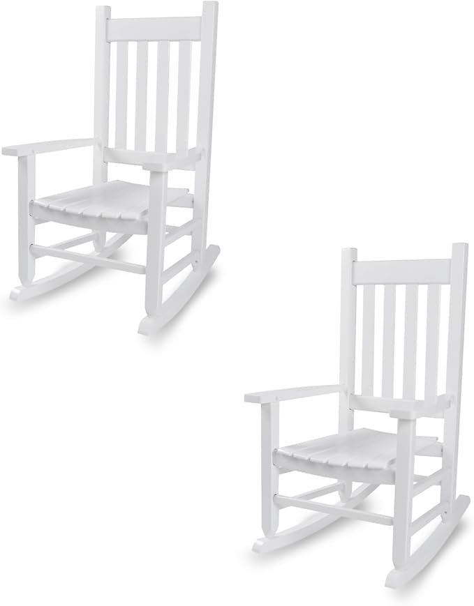 Kids Rocking Chair Set of 2 for Toddlers and Children Comfy Wooden Recliner Rocker for Baby Girls Outdoor Lounge Chair for Kids Age 6-10 Indoor White