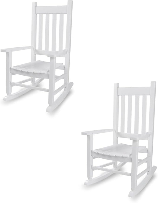 Kids Rocking Chair Set of 2 for Toddlers and Children Comfy Wooden Recliner Rocker for Baby Girls Outdoor Lounge Chair for Kids Age 6-10 Indoor White