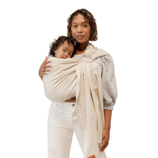 WildBird - Ring Sling Baby Carrier - Newborn to Up to 35 lbs - for Moms, Dads & Caregivers - 100% Natural European Linen Fibers - Versatile & Adjustable - 90” Size - Sparrow Fabric & Rose Gold Ring
