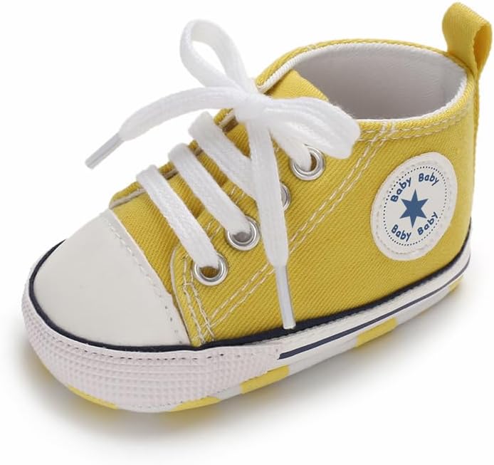 Unisex Baby Boys Girls Shoes, Newborn Infant Non-Slip Canvas Denim High Top Sneakers, Toddler First Walkers Shoes